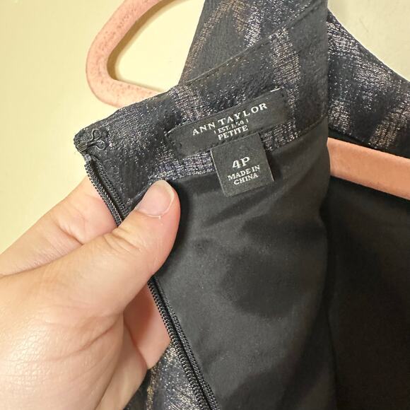 Ann Taylor Metallic Sheath Cocktail Dress Animal Print Black Wool Blend 4 Petite - Picture 6 of 6